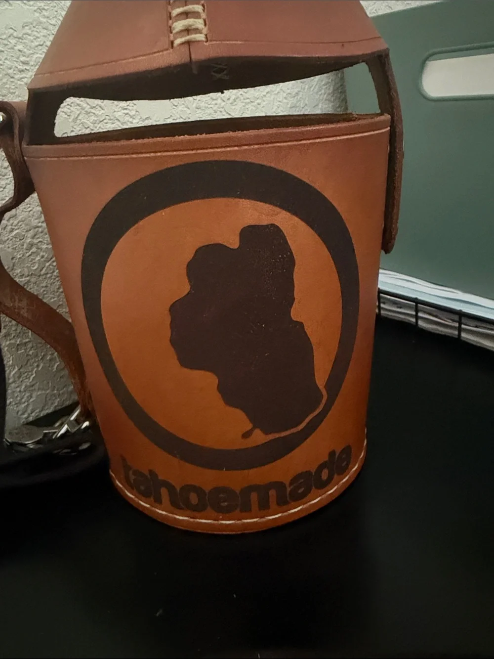 TahoeMade Brown Leather Crossbody Bottle Bag